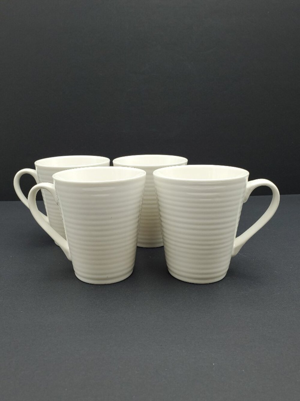 Food Network Ripple Mugs White Embossed Rings Stoneware Mugs